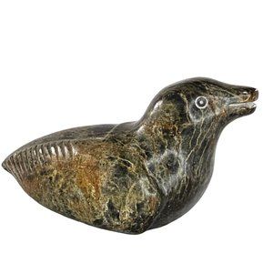 Vintage Inuit Carved Soapstone Seal Sea Lion Sculpture Canada Signed 7"